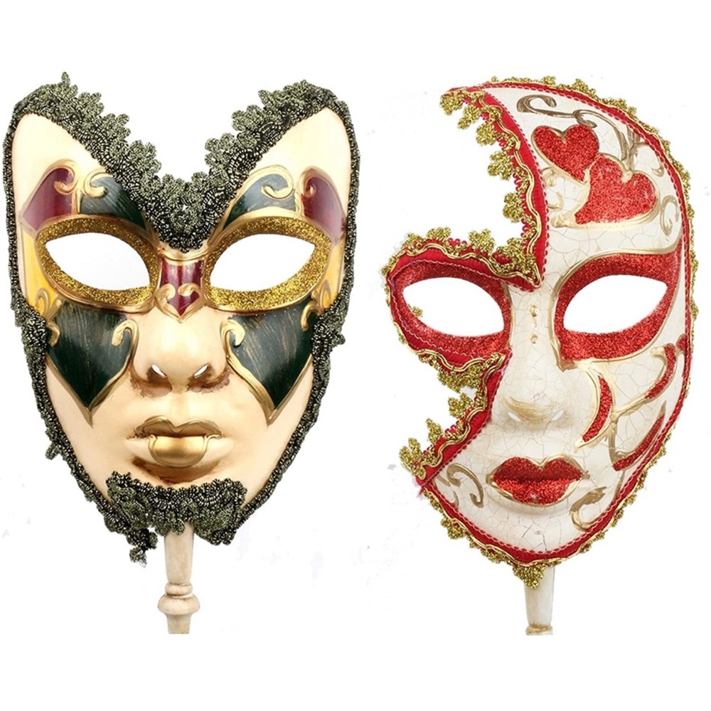 Couples 2 Pack Venetian Mask On a Stick, Mask for Masquerade Prom Ball Party